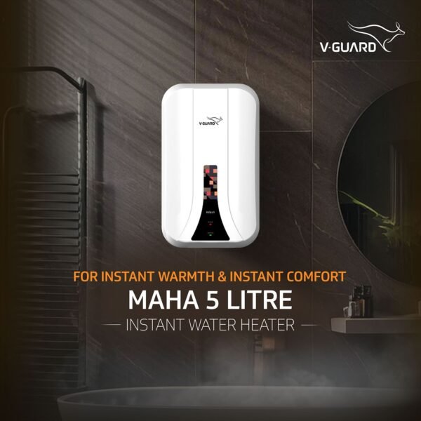 V-GUARD Maha 5 Litre Vertical Instant Geyser with Stainless Steel Tank (White) - Image 3